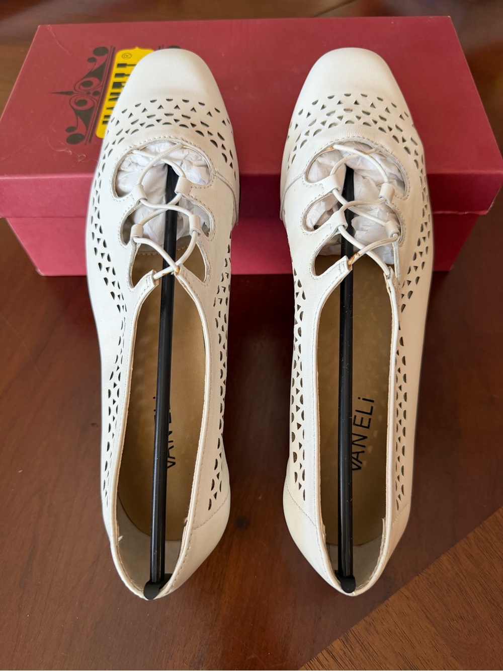 Vaneli Fabra white Napa leather Laser-Cut Lace-Up Flats